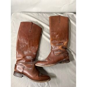 Frye Lindsay Plate Tall Riding Boots Cognac Brown Leather Equestrian Womens 7.5